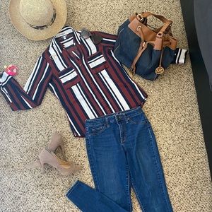 Express Blue, Red & White Stripes Blouse